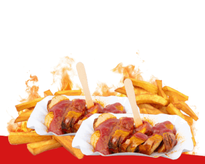 Doppelte Currywurst mit Pommes